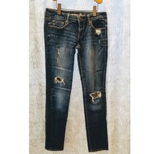 AE Dark Washed Distressed Skinny Jeans